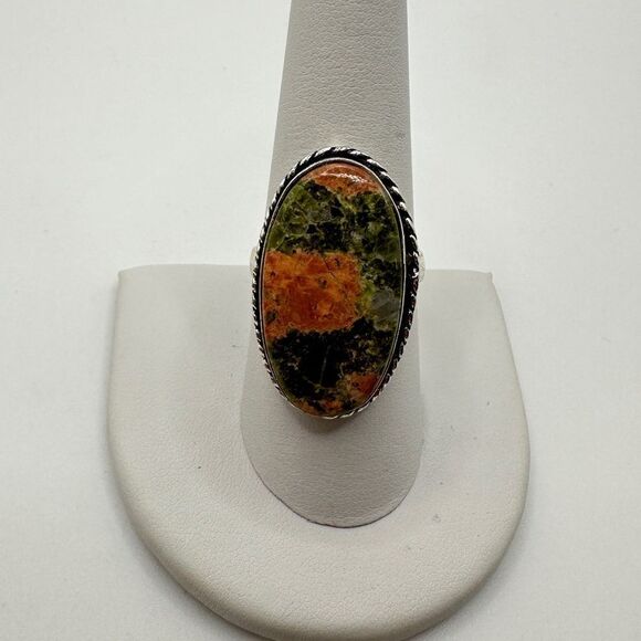 Genuine unakite jasper cabochon ring in solid Sterling silver! - Picture 10 of 11